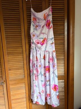 Promesa Strapless White Maxi Dress with Pink & Orange Floral Print